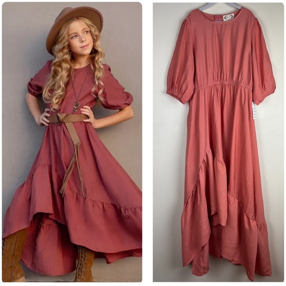 Joyfolie | Boho Peasant Prairie Cottagecore Cowgirl Gabriella Dress Salmon | 5 - Picture 1 of 16